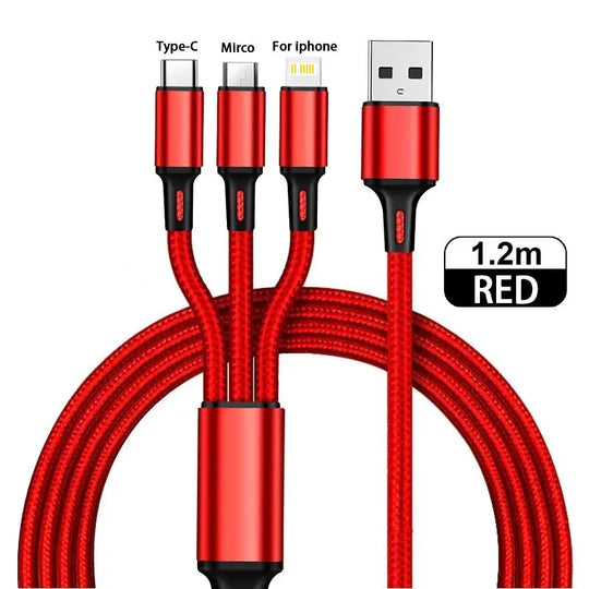 3-in-1 Fast Charging Cable: Charge Your IPhone, Android & More With A Single Cord & Multiple USB Ports!