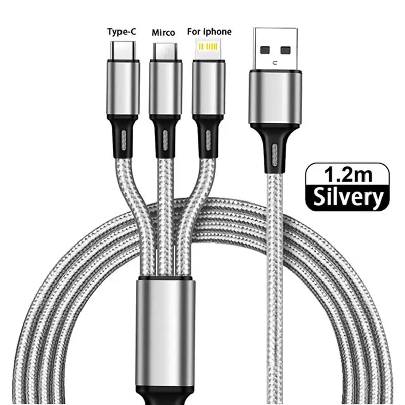 3-in-1 Fast Charging Cable: Charge Your IPhone, Android & More With A Single Cord & Multiple USB Ports!