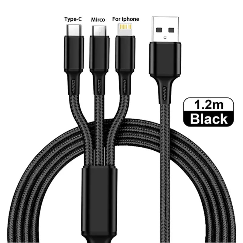 3-in-1 Fast Charging Cable: Charge Your IPhone, Android & More With A Single Cord & Multiple USB Ports!