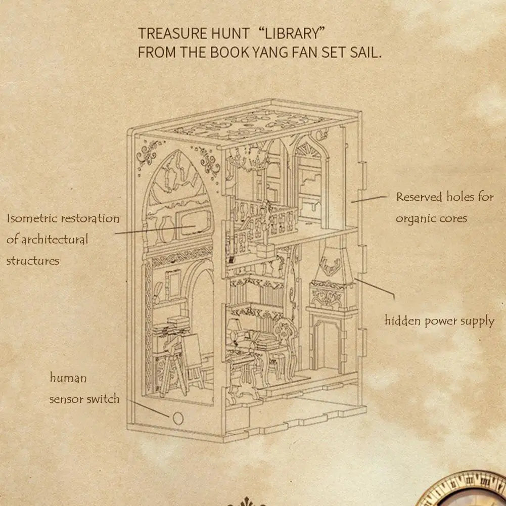 DIY Library of Books Book Nook Wooden Model Kit Create Build Light Up Book End