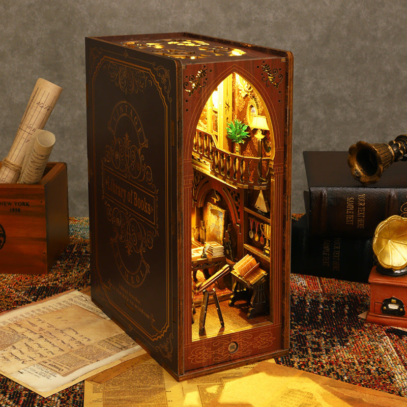 DIY Library of Books Book Nook Wooden Model Kit Create Build Light Up Book End