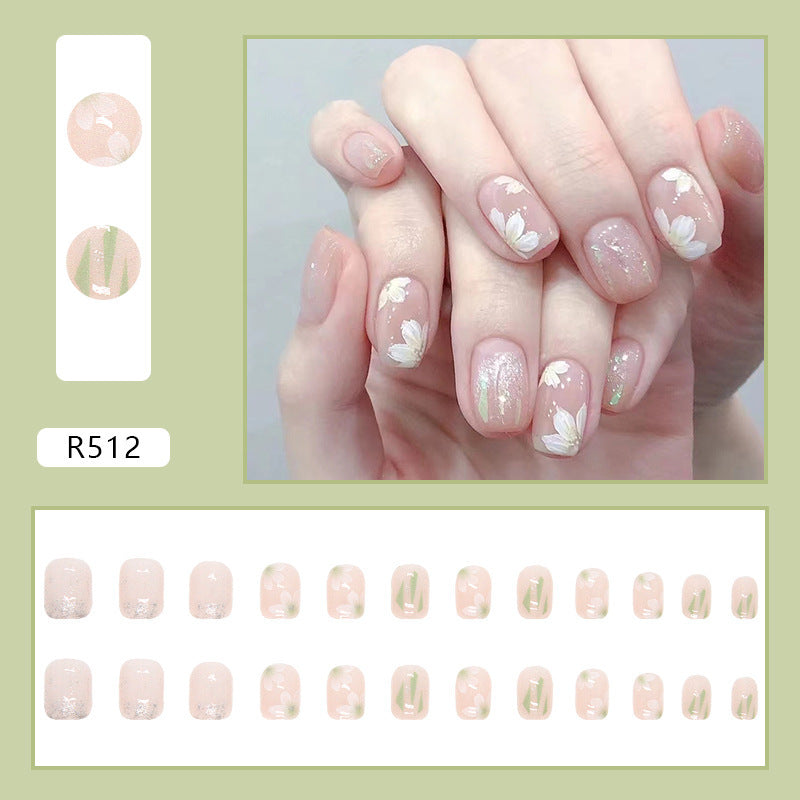 24 Pcs Classical French Square False Nails Press On Nails