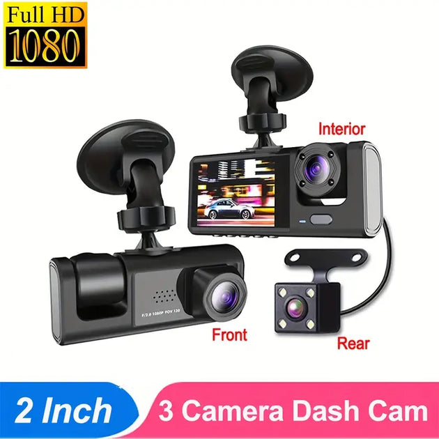 3 Channel 1080P Dash Cam Front And Rear Inside & 32GB Memory Card